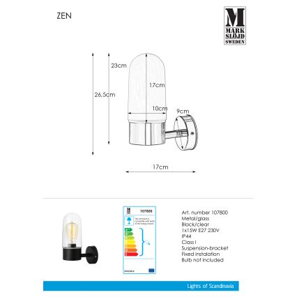 Markslöjd 107800 - Seinavalgusti vannituppa ZEN 1xE27/15W/230V IP44