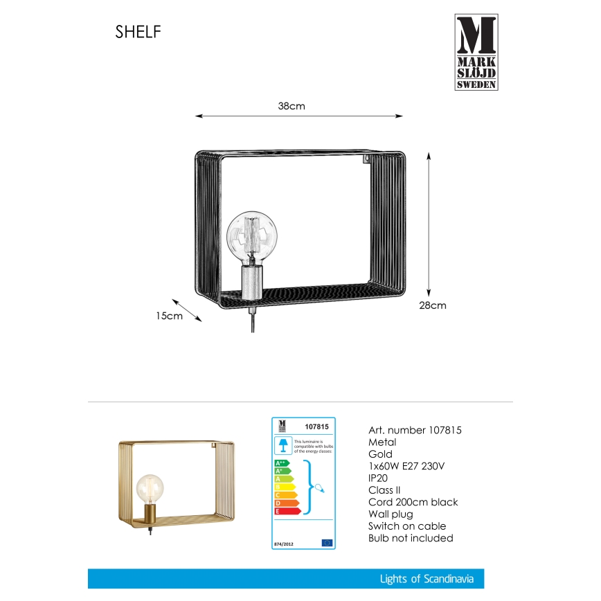 Markslöjd 107815 - Seinavalgusti SHELF 1xE27/60W/230V