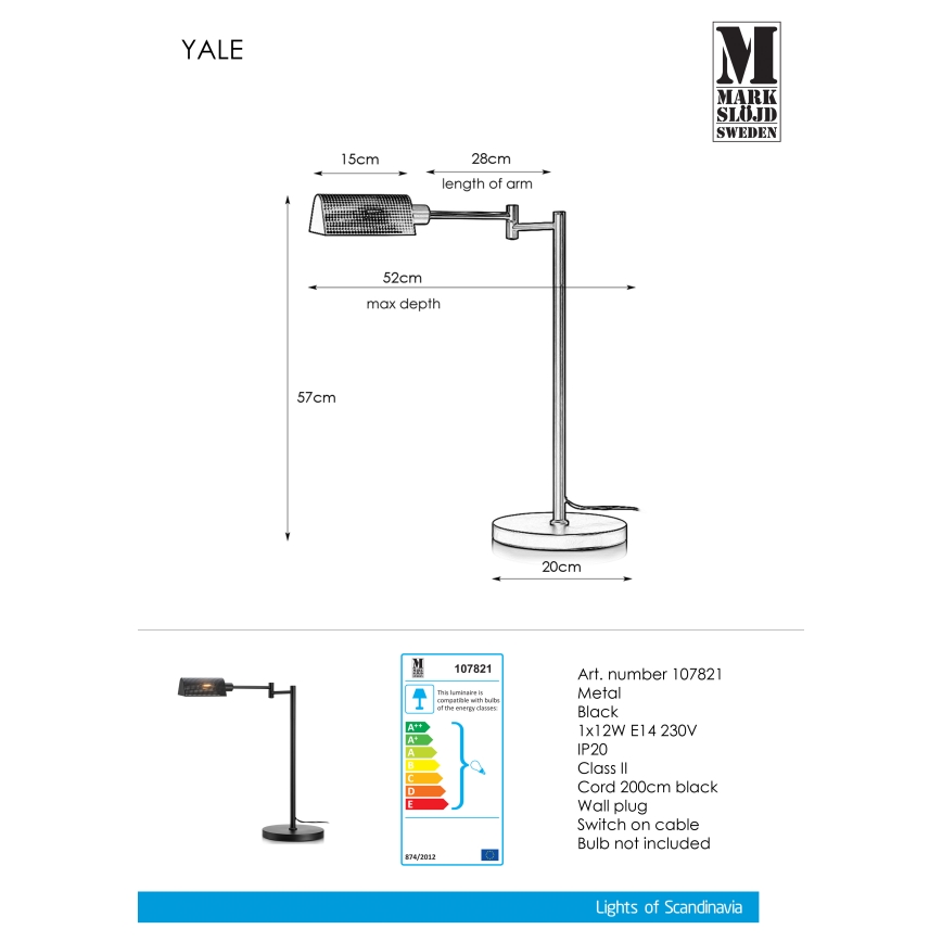 Markslöjd 107821 - Laualamp YALE 1xE14/12W/230V