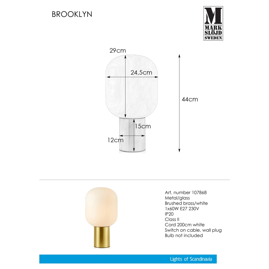 Markslöjd 107868 - Laualamp BROOKLYN 1xE27/60W/230V