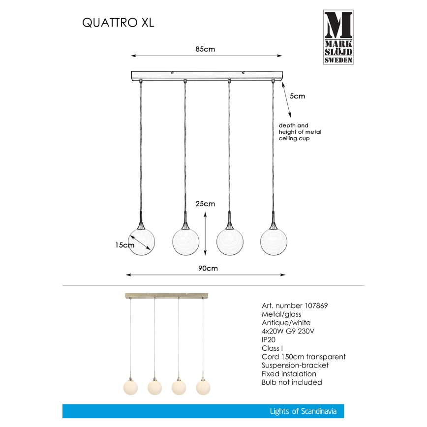 Markslöjd 107869 - Lühter QUATTRO XL 4xG9/20W/230V
