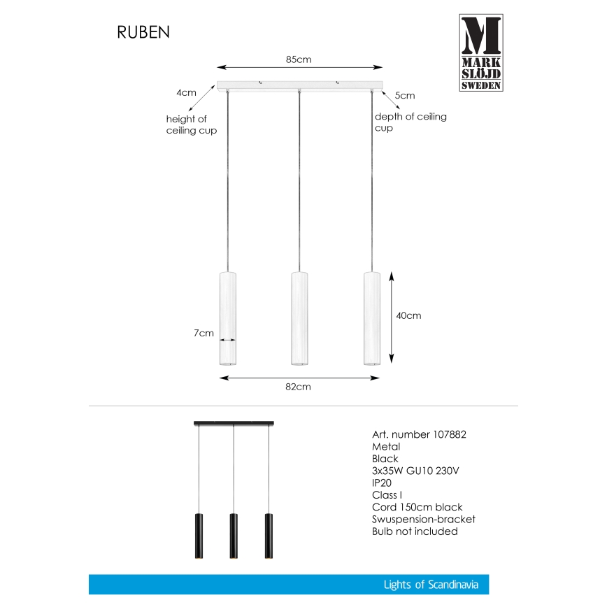 Markslöjd 107882 - Lühter RUBEN 3xGU10/35W/230V