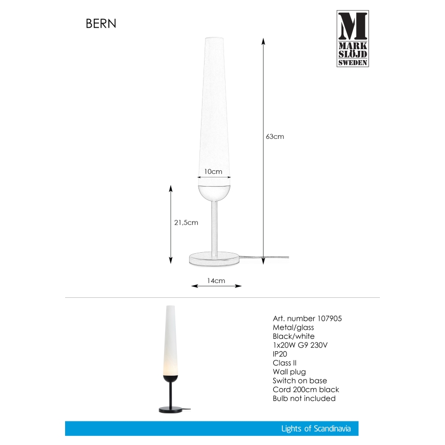 Markslöjd 107905 - laualamp BERN 1xG9/20W/230V