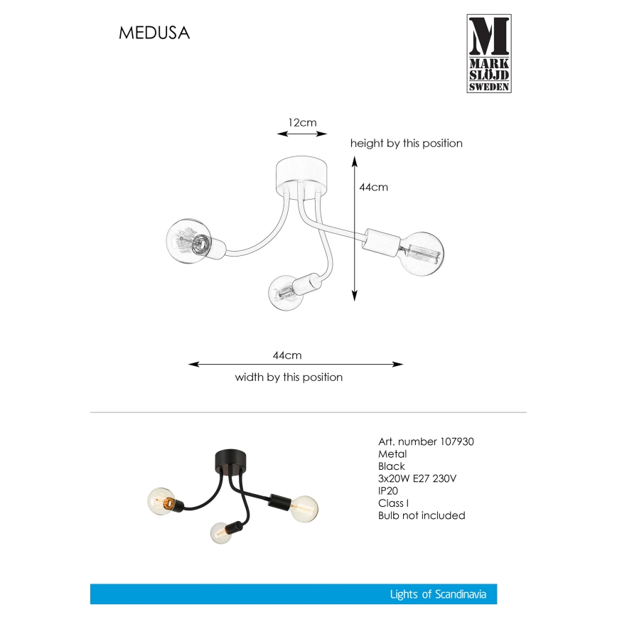 Markslöjd 107930 - Kinnitatav lühter MEDUSA 3xE27/20W/230V