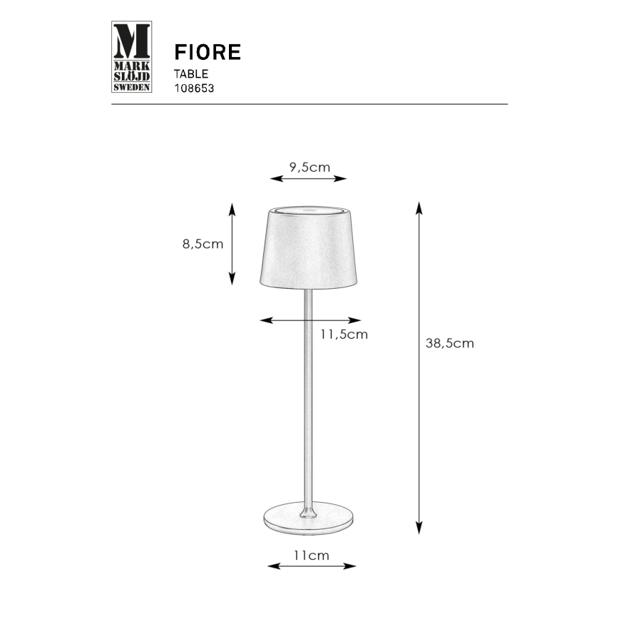 Markslöjd 108653 - LED Hämardatav laetav lamp FIORE LED/2W/5V IP44 38 cm must