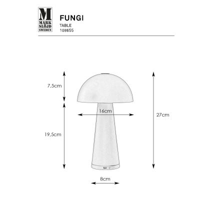 Markslöjd 108655 - LED Hämardatav laetav lamp FUNGI LED/1,5W/5V IP44 must