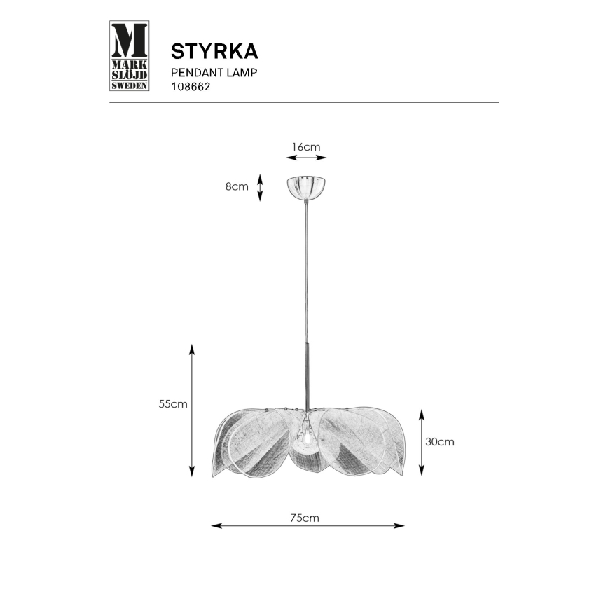 Markslöjd 108662 - Lühter STYRKA 1xE27/40W/230V d. 75 cm must