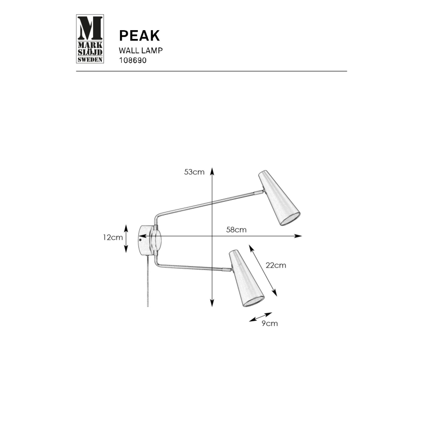 Markslöjd 108690 - Seinavalgusti PEAK 2xE14/40W/230V must