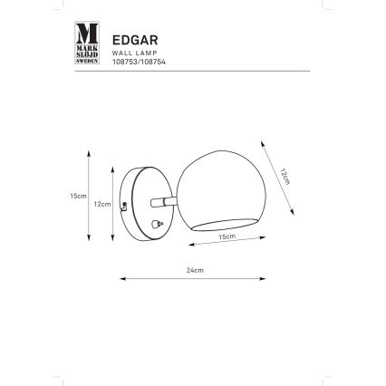 Markslöjd 108753 - Seinavalgusti EDGAR 1xE14/40W/230V must