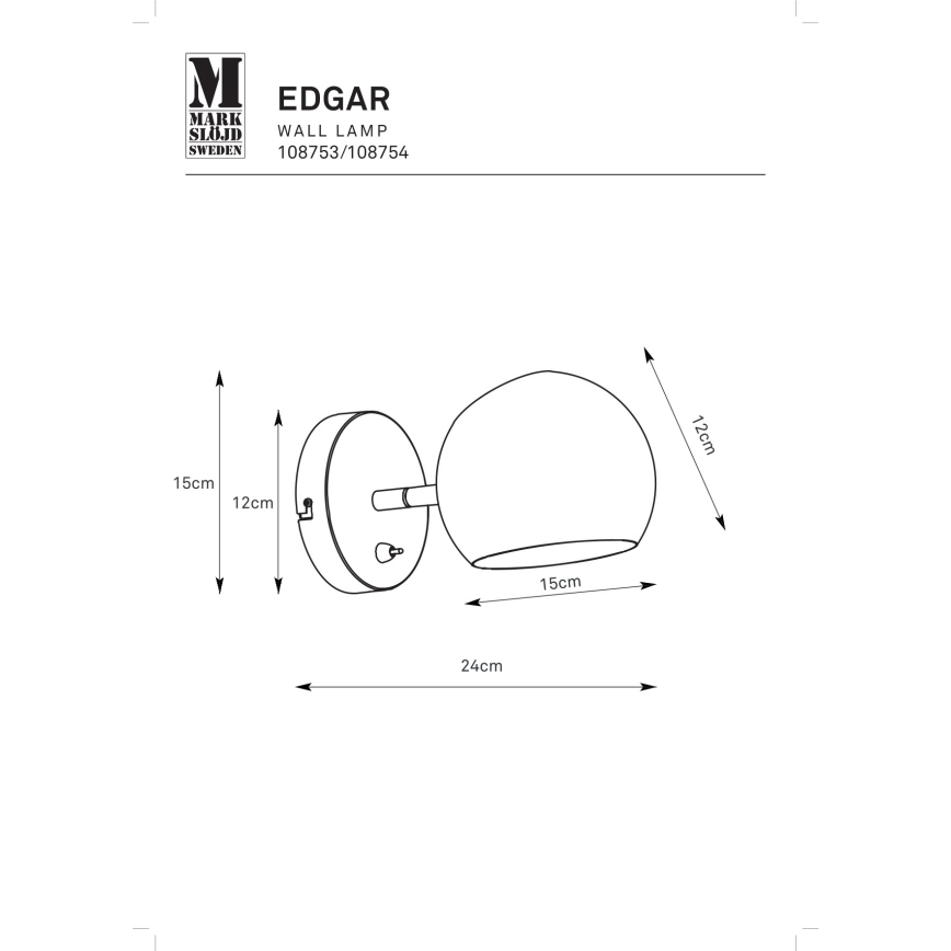 Markslöjd 108753 - Seinavalgusti EDGAR 1xE14/40W/230V must