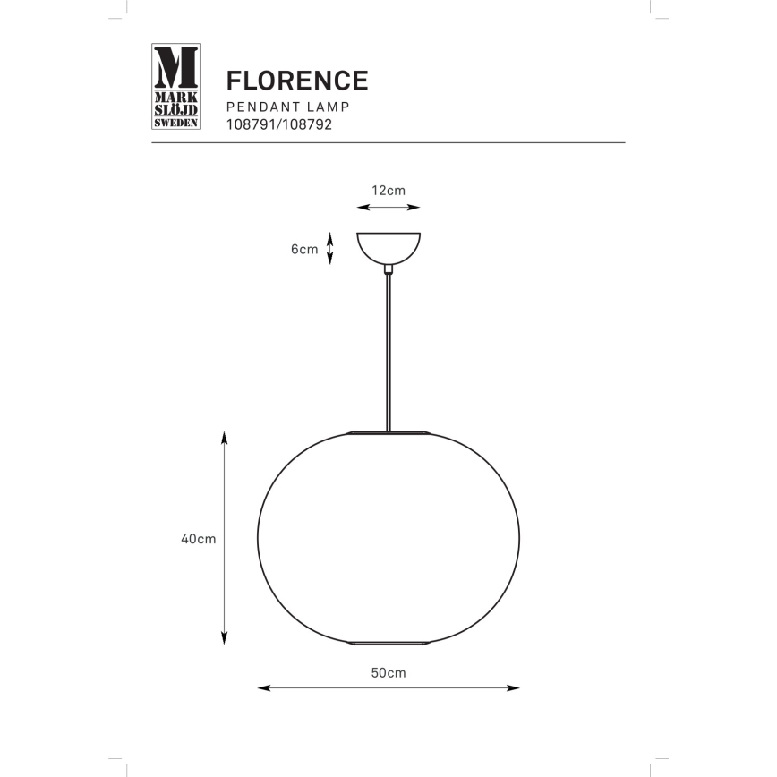 Markslöjd 108792 - Lühter FORENCE 1xE27/40W/230V d. 50 cm valge