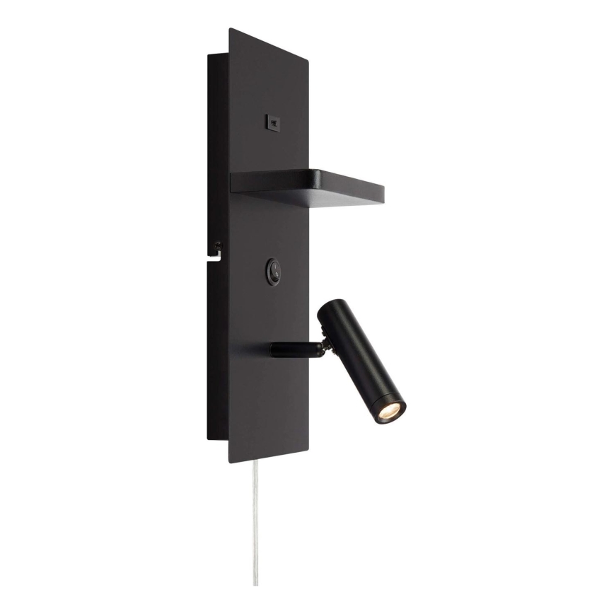 Markslöjd 109018 - suunatav LED-seinavalgusti riiuliga ja USB-pordiga CARICA LED/4W/230V must
