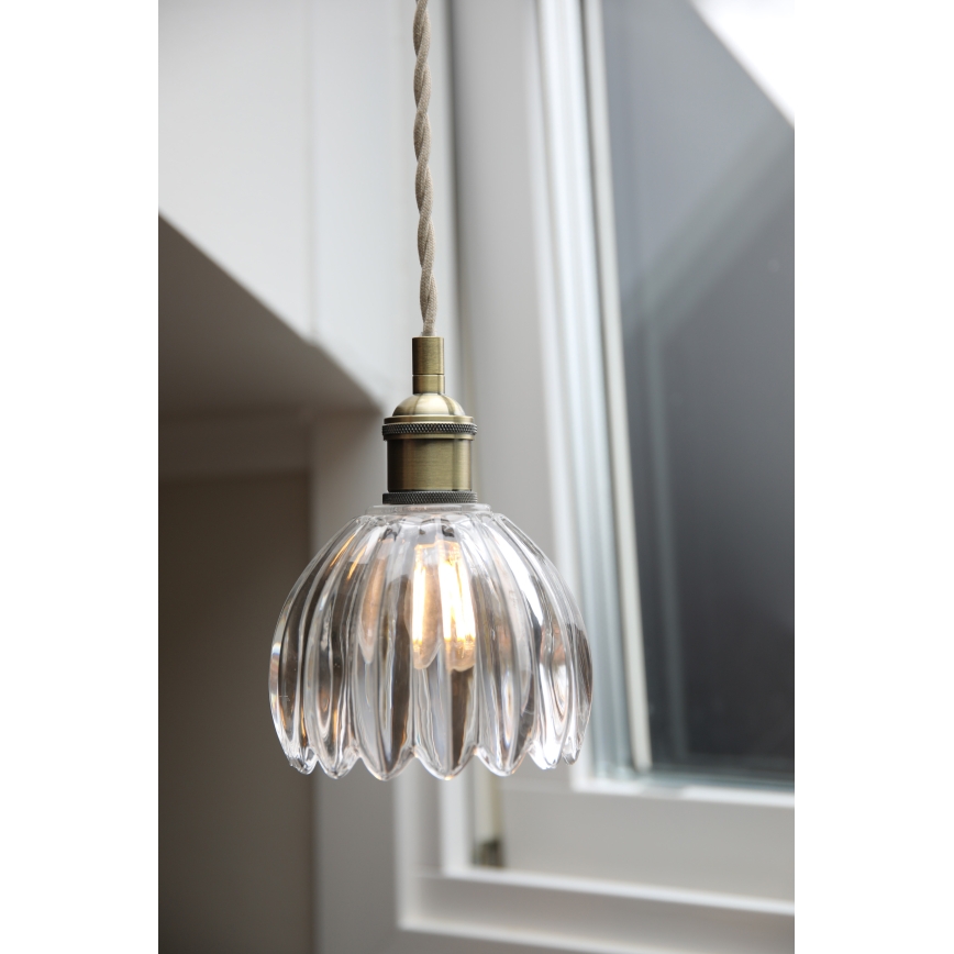 Markslöjd 109136 - GOTA rippvalgusti kaabliga, 1xE14/40W/230V, läbimõõt 13 cm, messing / selge klaas