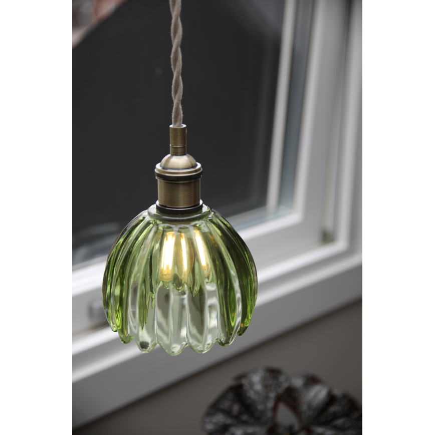 Markslöjd 109138 - Rippvalgusti kaabliga GOTA 1xE14/40W/230V, läbimõõt 13 cm, suitsune roheline/messing