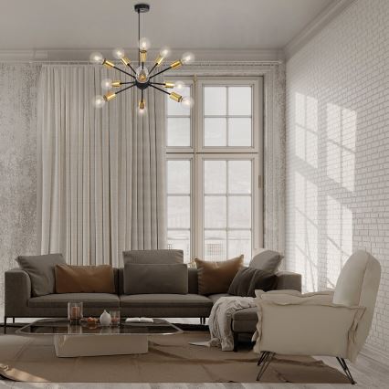 Maytoni T546PL-12B - Ripplühter riputuskaabliga JACKSON 12xE27/7W/230V must/kuldne