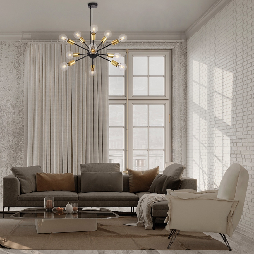 Maytoni T546PL-12B - Ripplühter riputuskaabliga JACKSON 12xE27/7W/230V must/kuldne