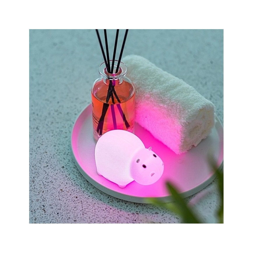 MegaLight - LED RGB Laetav laste puutetundlik lamp vanni kohale SWIMMY HIPPO LED/5V IP67