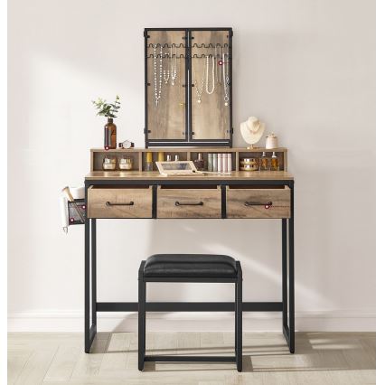 Meigilaud koos taburetiga 28,6x42 cm FLORA pruun/must