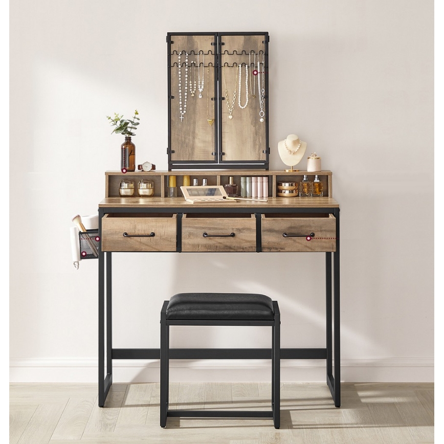 Meigilaud koos taburetiga 28,6x42 cm FLORA pruun/must