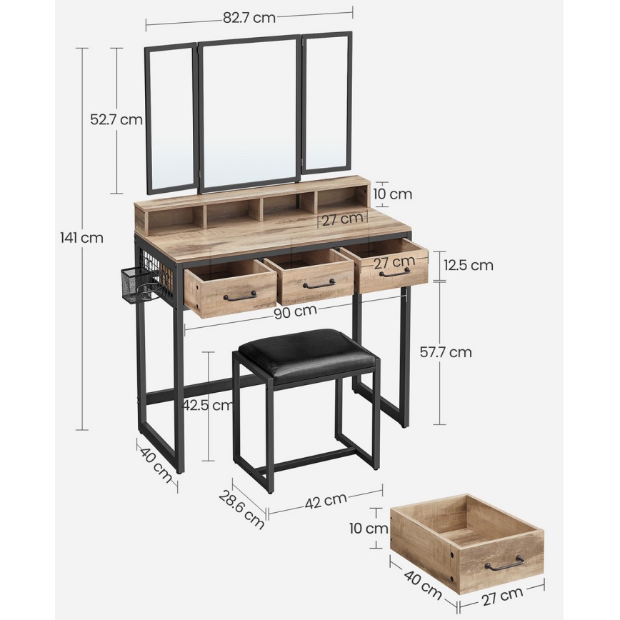 Meigilaud koos taburetiga 28,6x42 cm FLORA pruun/must