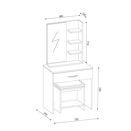 Meigilaud OLIVIA 143x72 cm + taburett 40x40 cm pruun/valge