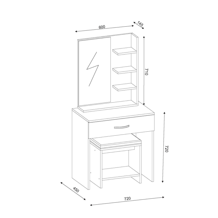 Meigilaud OLIVIA 143x72 cm + taburett 40x40 cm pruun/valge