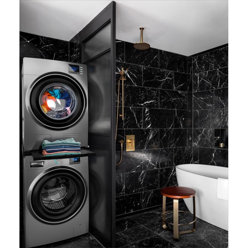 Meliconi 656136 - Vaheosa pesumasina ja kuivati jaoks koos tõmmatava sahtliga, 60 cm, must