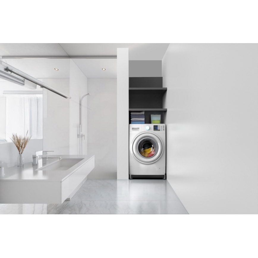 Meliconi 656168 – pesumasina vibratsioonivastane alus väljatõmmatavate ratastega, 47 cm, must