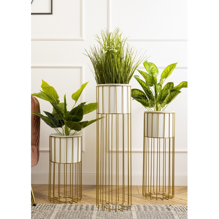 Metallist lillepott LOFT 42x20 cm kuldne/valge