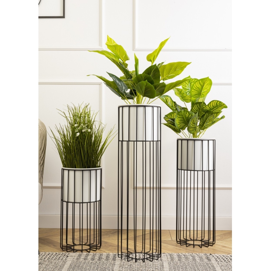 Metallist lillepott LOFT 42x20 cm must/valge