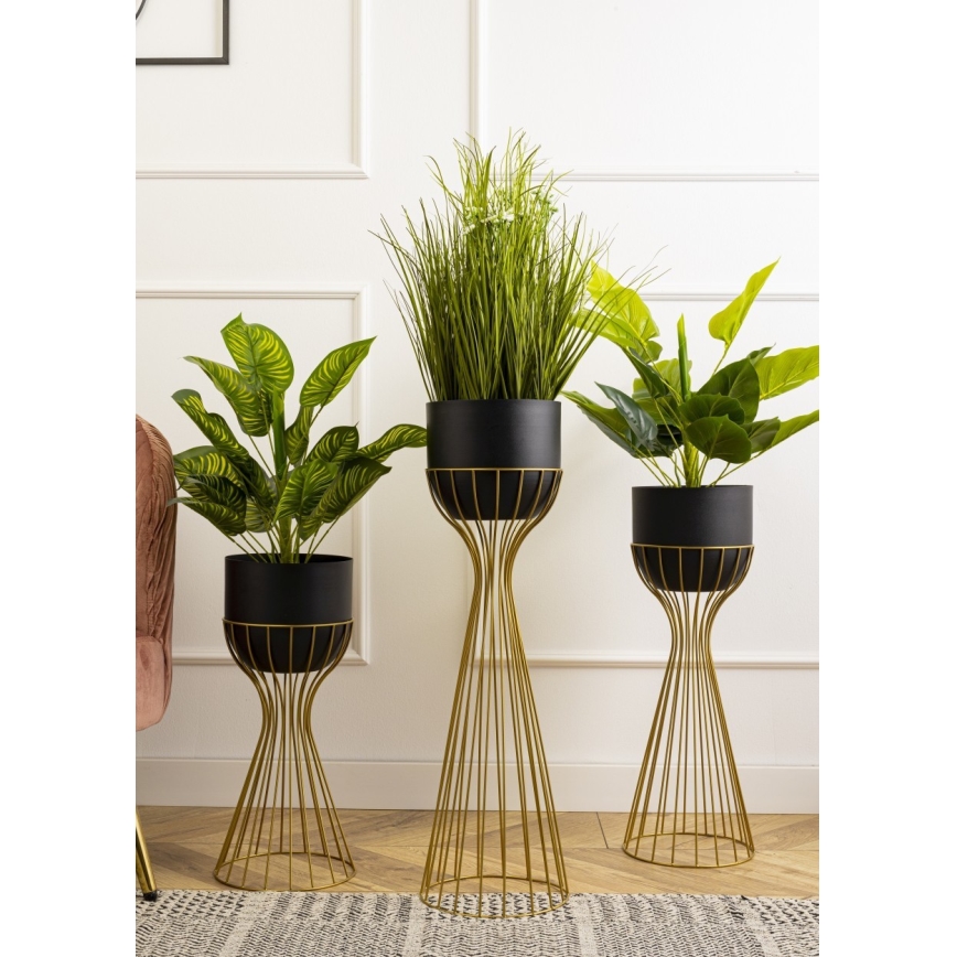 Metallist lillepott LOFT 68x20 cm kuldne/must