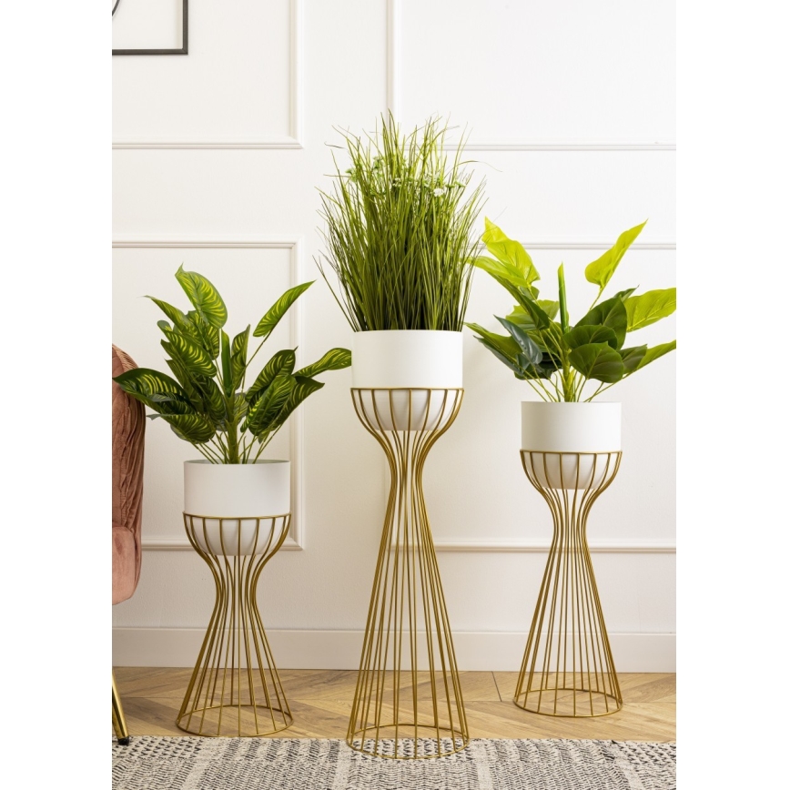 Metallist lillepott LOFT 68x20 cm kuldne/valge