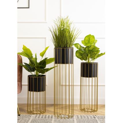 Metallist lillepott LOFT 70x20 cm kuldne/must