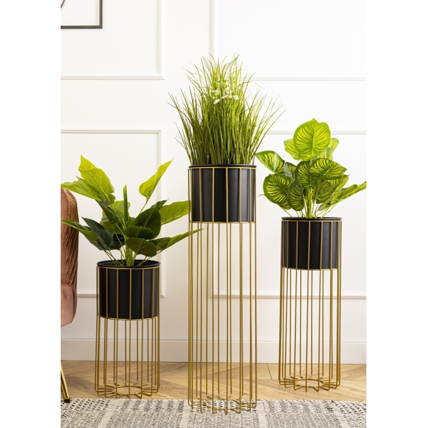 Metallist lillepott LOFT 70x20 cm kuldne/must