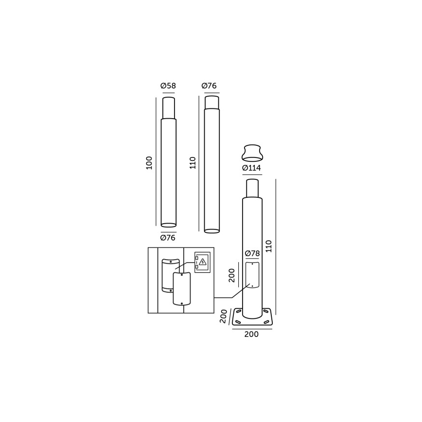 Metallist varras välisvalgustuse postile BASE, 3 m, hall