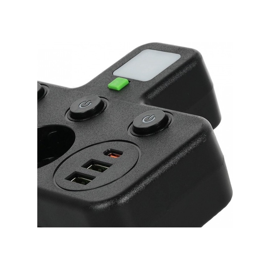 Pistikupesa jagaja lülitiga ja LED-valgustusega LINEA PRO 2Z + 3xUSB A/C SCHUKO 4000K must