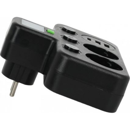 Pistikupesa jagaja lülitiga ja LED-valgustusega LINEA PRO 2Z + 3xUSB A/C SCHUKO 4000K must