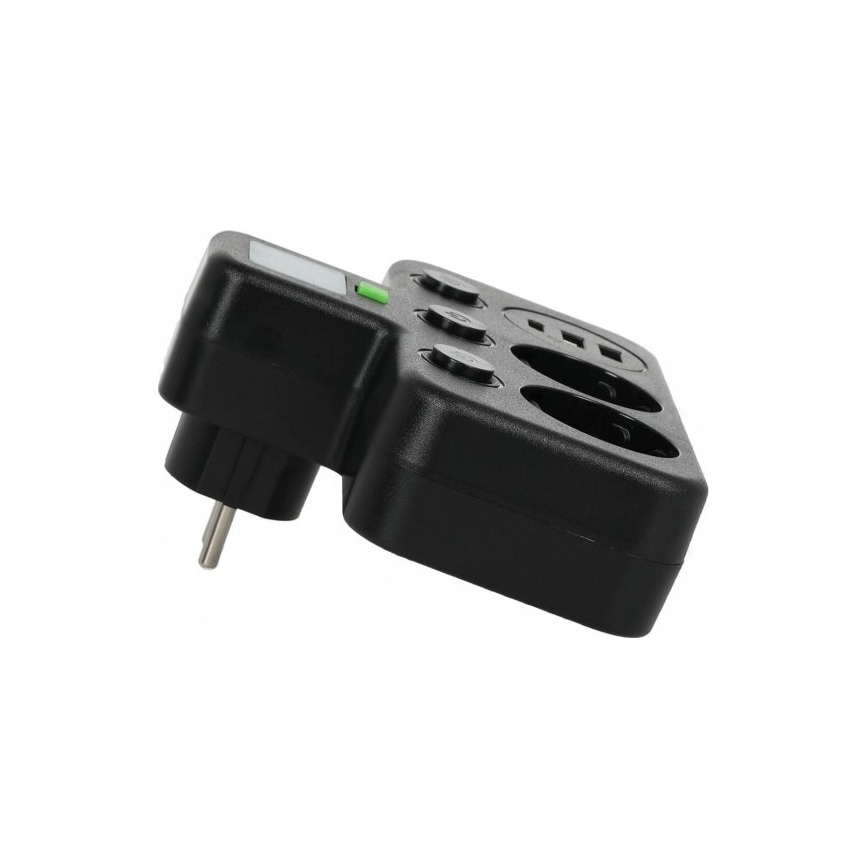 Pistikupesa jagaja lülitiga ja LED-valgustusega LINEA PRO 2Z + 3xUSB A/C SCHUKO 4000K must