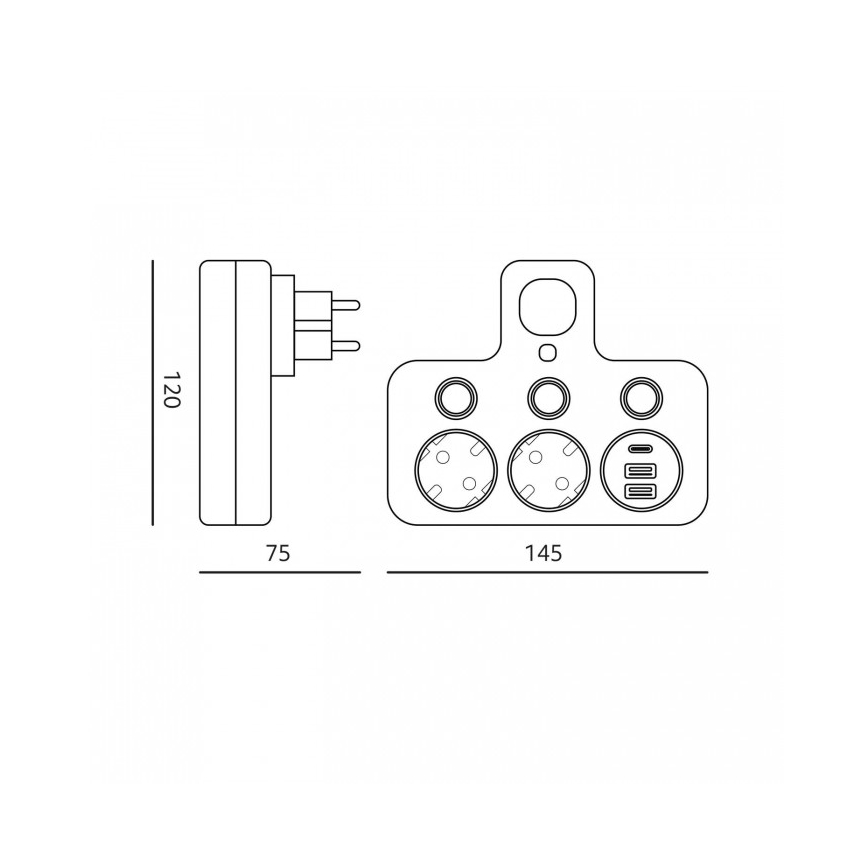 Pistikupesa jagaja lülitiga ja LED-valgustusega LINEA PRO 2Z + 3xUSB A/C SCHUKO 4000K must