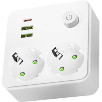 Mitmikpistikupesa lülitiga LINEA 2x230V + 3xUSB A/C SCHUKO valge