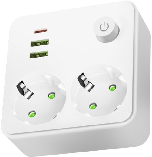 Mitmikpistikupesa lülitiga LINEA 2x230V + 3xUSB A/C SCHUKO valge