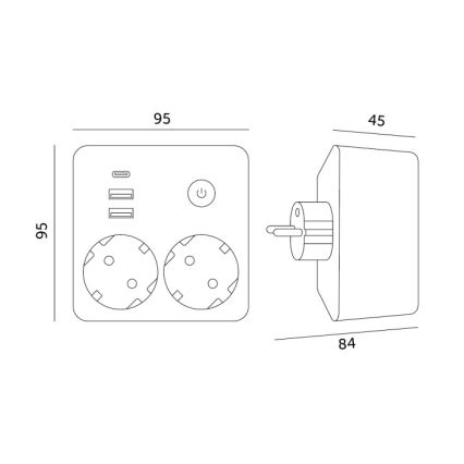 Mitmikpistikupesa lülitiga LINEA 2x230V + 3xUSB A/C SCHUKO valge