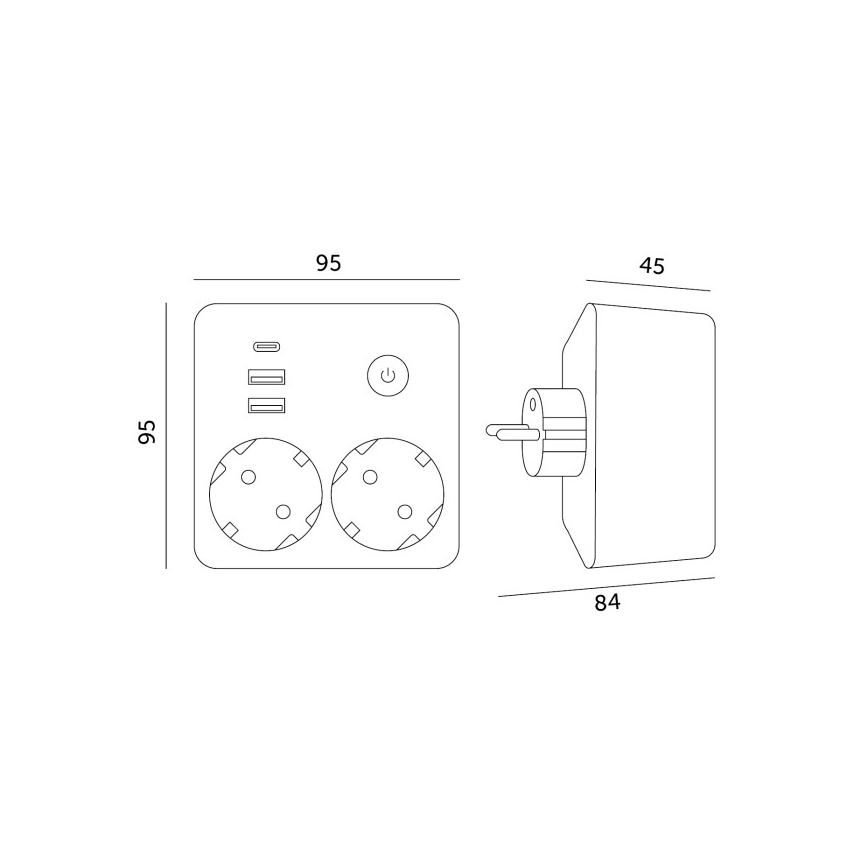 Mitmikpistikupesa lülitiga LINEA 2x230V + 3xUSB A/C SCHUKO valge