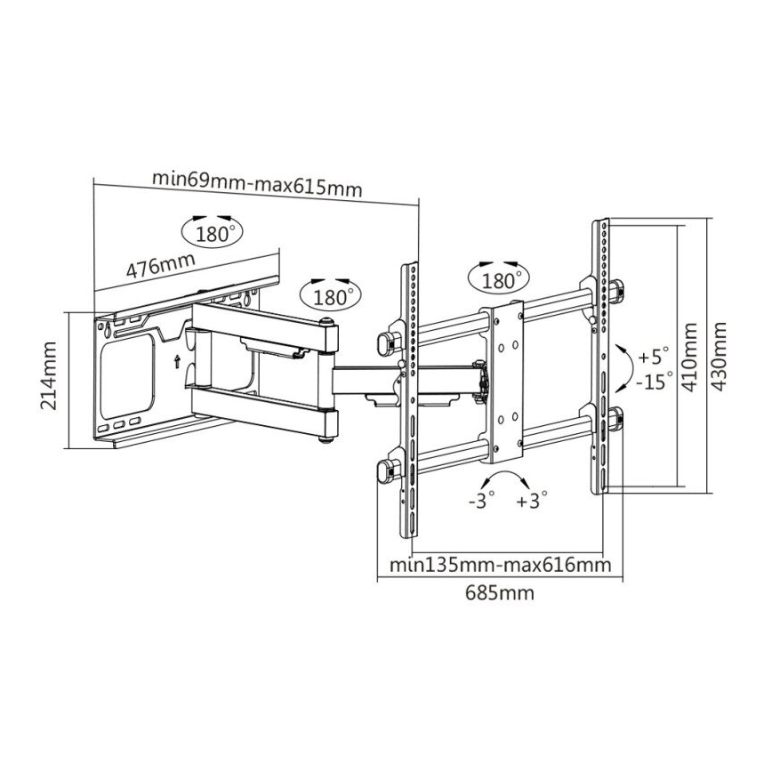 MK FLORIA MKF-20DP646 - Seinakinnitus telerile liigendiga 80" must