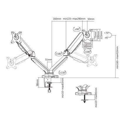 MK FLORIA MKF-21DP113S2 - Reguleeritav kahe 32 monitori kinnitus, must