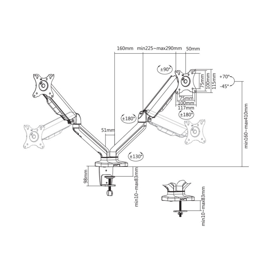 MK FLORIA MKF-21DP113S2 - Reguleeritav kahe 32 monitori kinnitus, must