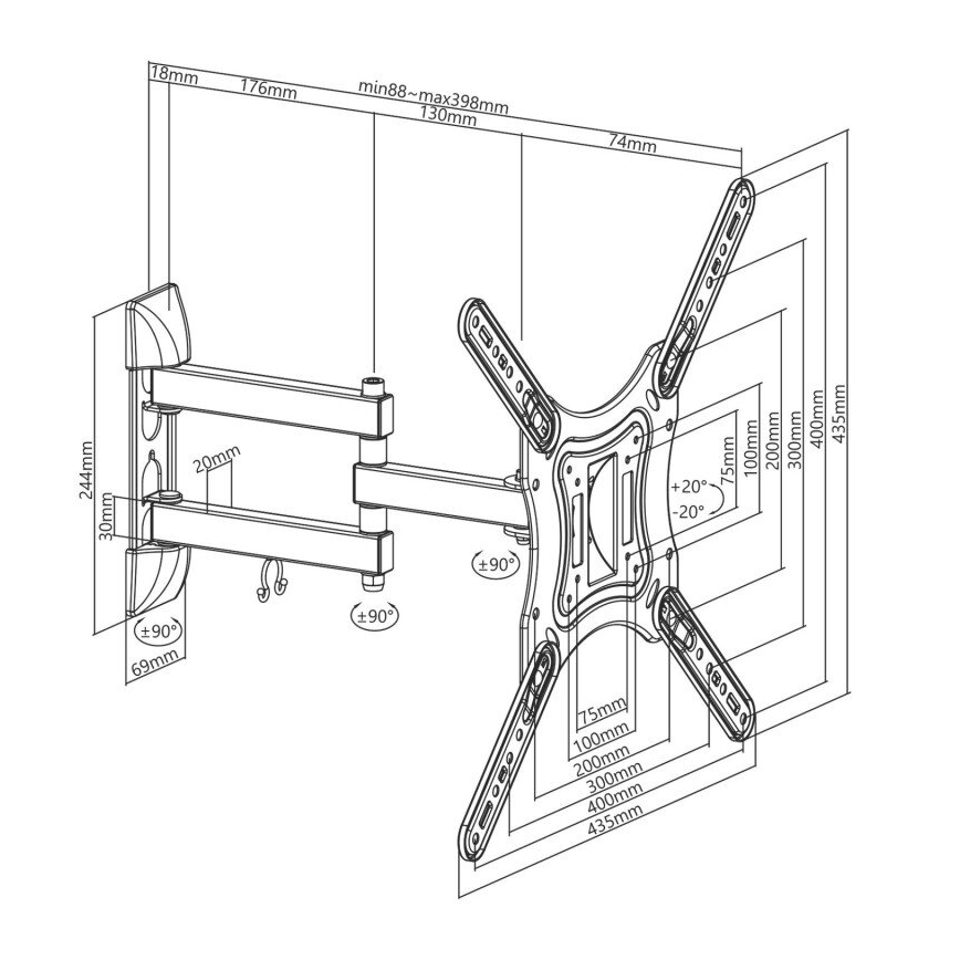 MK FLORIA MKF-23DP444 - Seinakinnitus telerile liigendiga 65" must