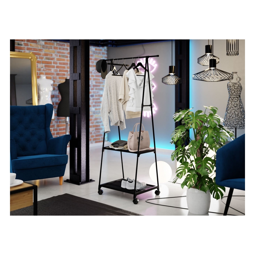 Mobiilne metallnagi riiulitega OLAZEN 157x85 cm must