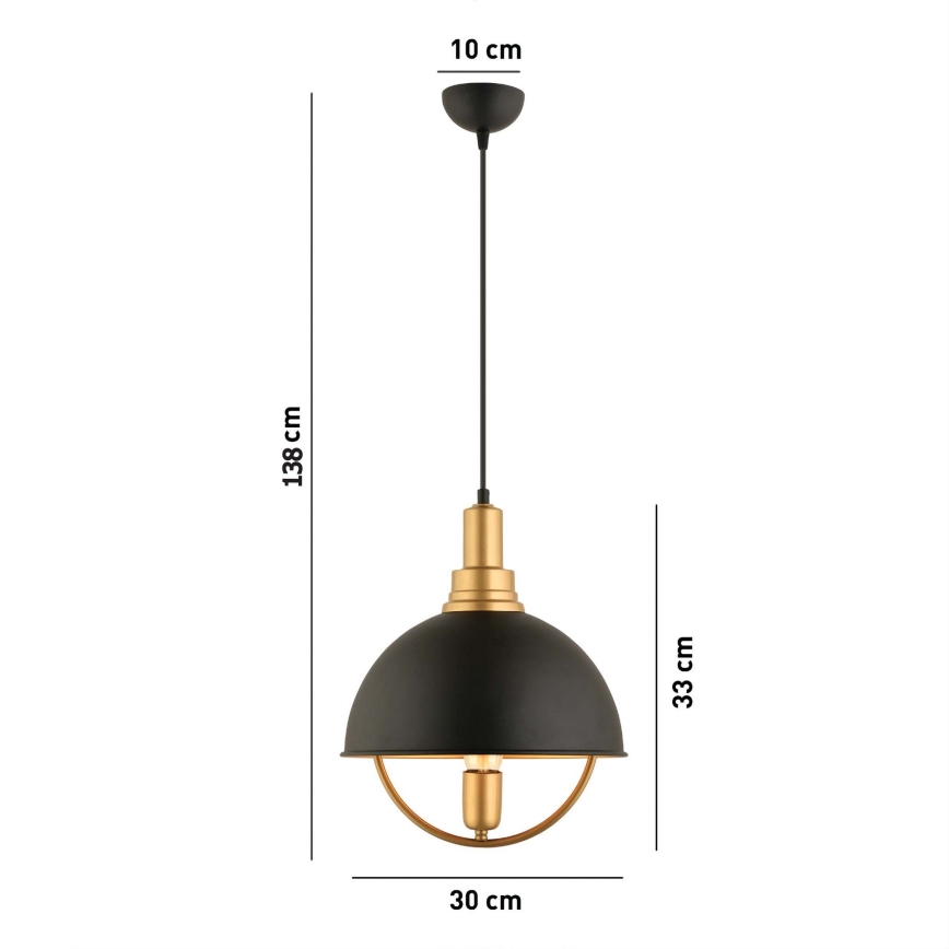 MONZA riputatav valgus 1xE27/40W/230V Ø 30 cm must/kuld
