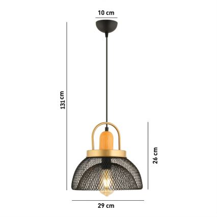 MONZA riputuslamp 1xE27/40W/230V, läbimõõt 29 cm, must/kuld